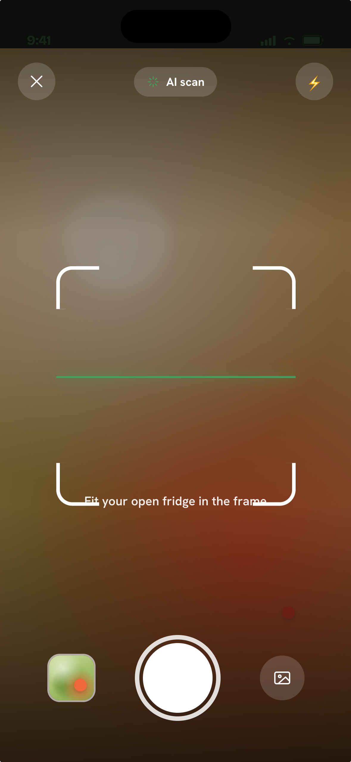 Glaner camera, fitting an open fridge in the AI scan frame